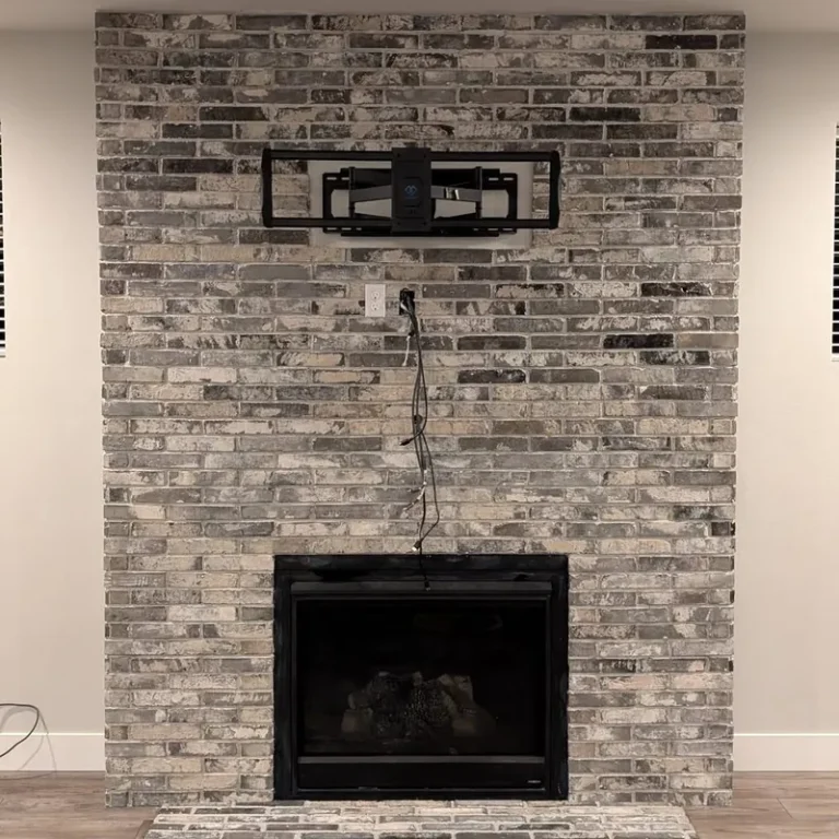 Brick fireplace feature wall